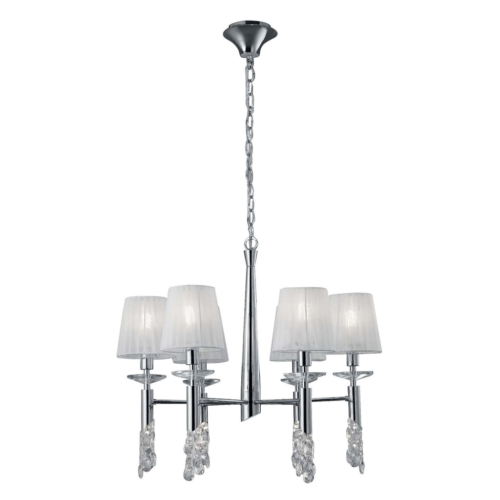 M3851 Tiffany Pendant 6+6 Light E14+G9 Polished Chrome White Shades & Clear Crystal