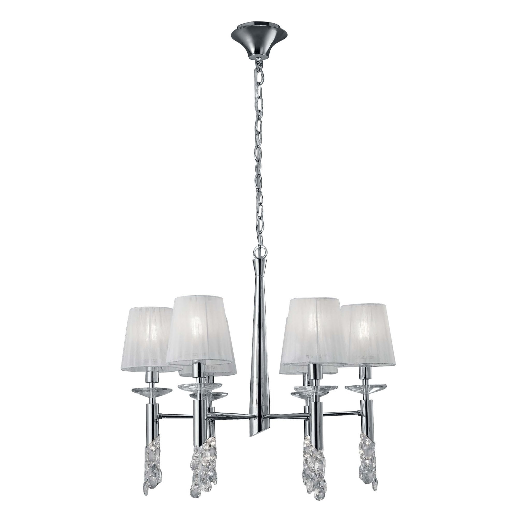 M3851 Tiffany Pendant 6+6 Light E14+G9 Polished Chrome White Shades & Clear Crystal