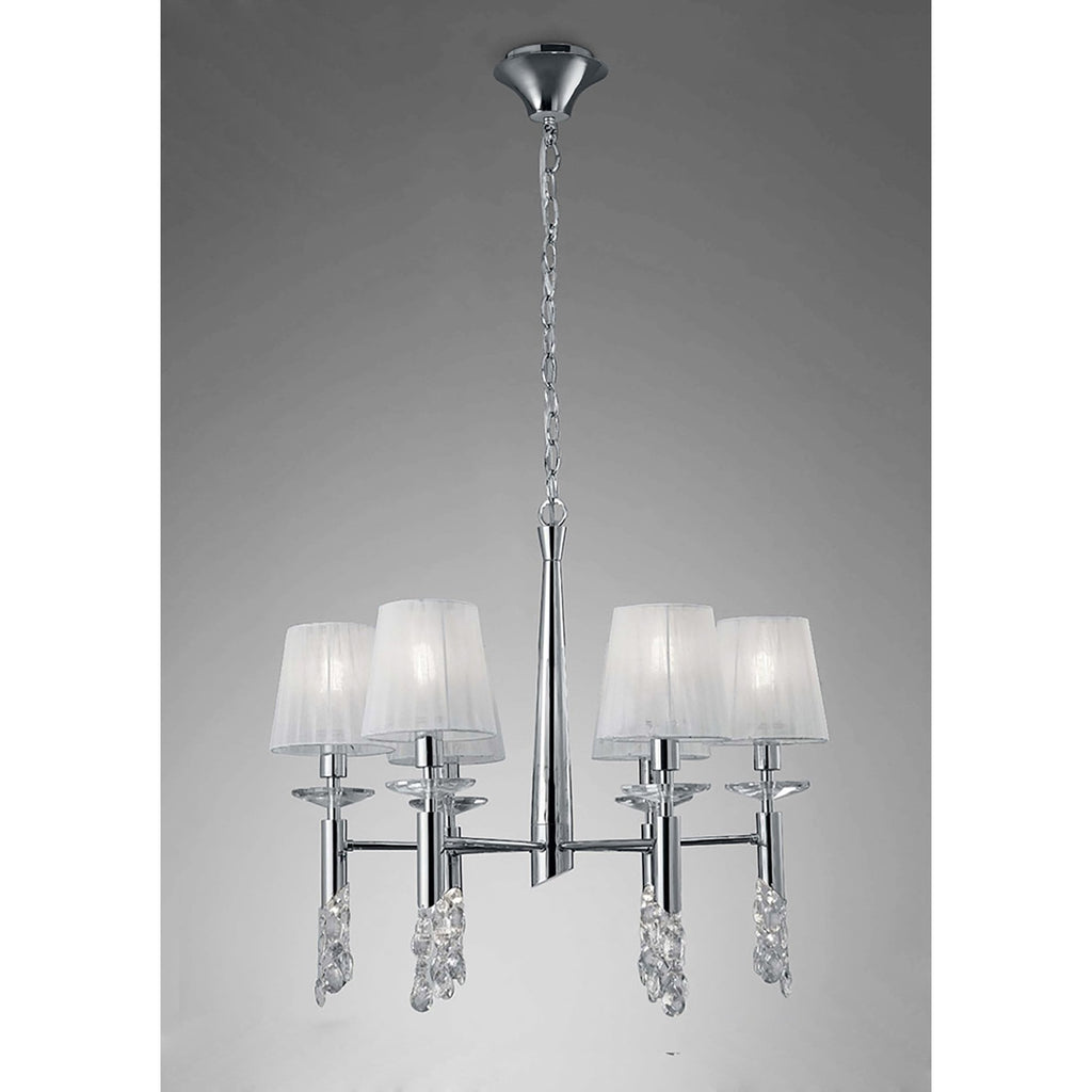 M3851 Tiffany Pendant 6+6 Light E14+G9 Polished Chrome White Shades & Clear Crystal