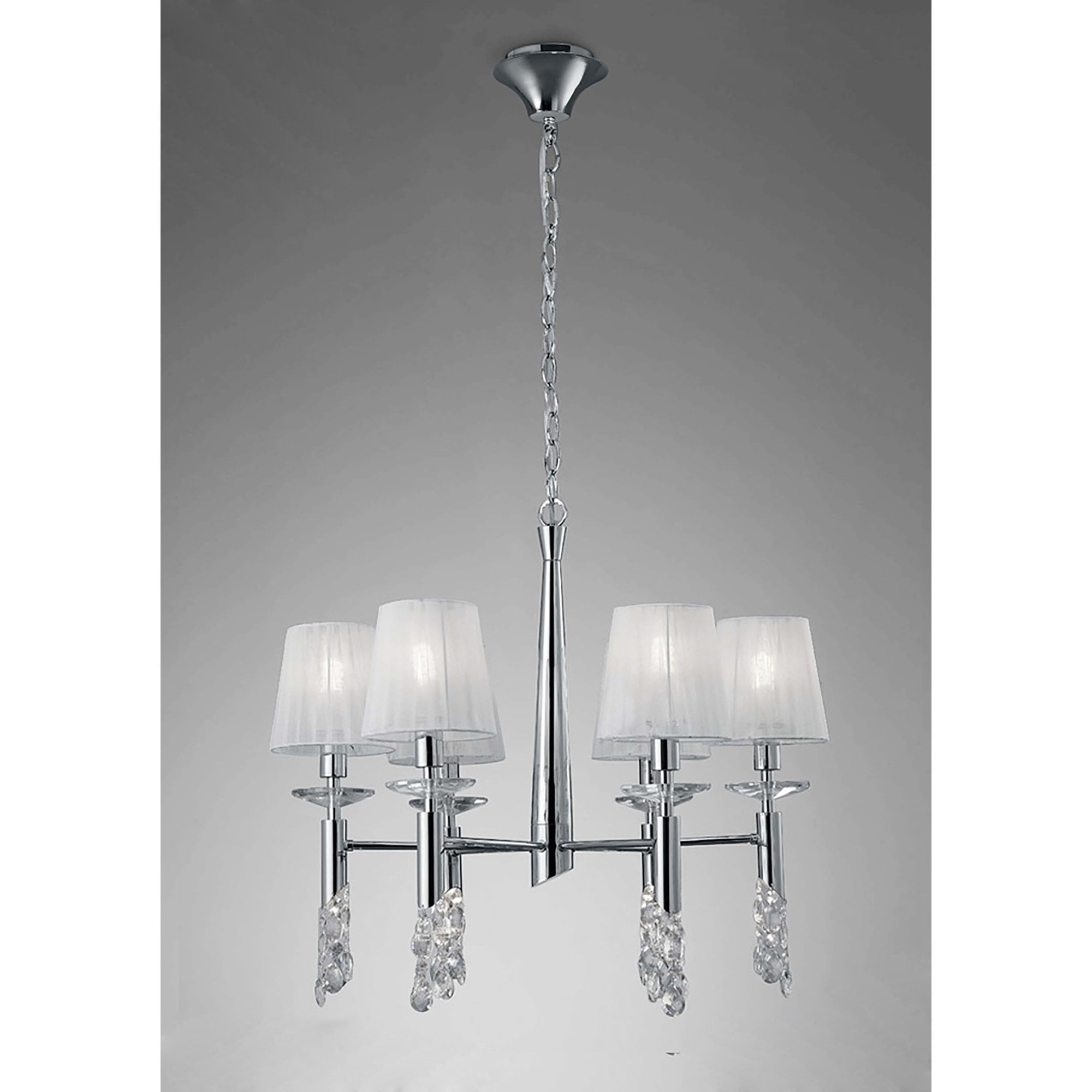 M3851 Tiffany Pendant 6+6 Light E14+G9 Polished Chrome White Shades & Clear Crystal
