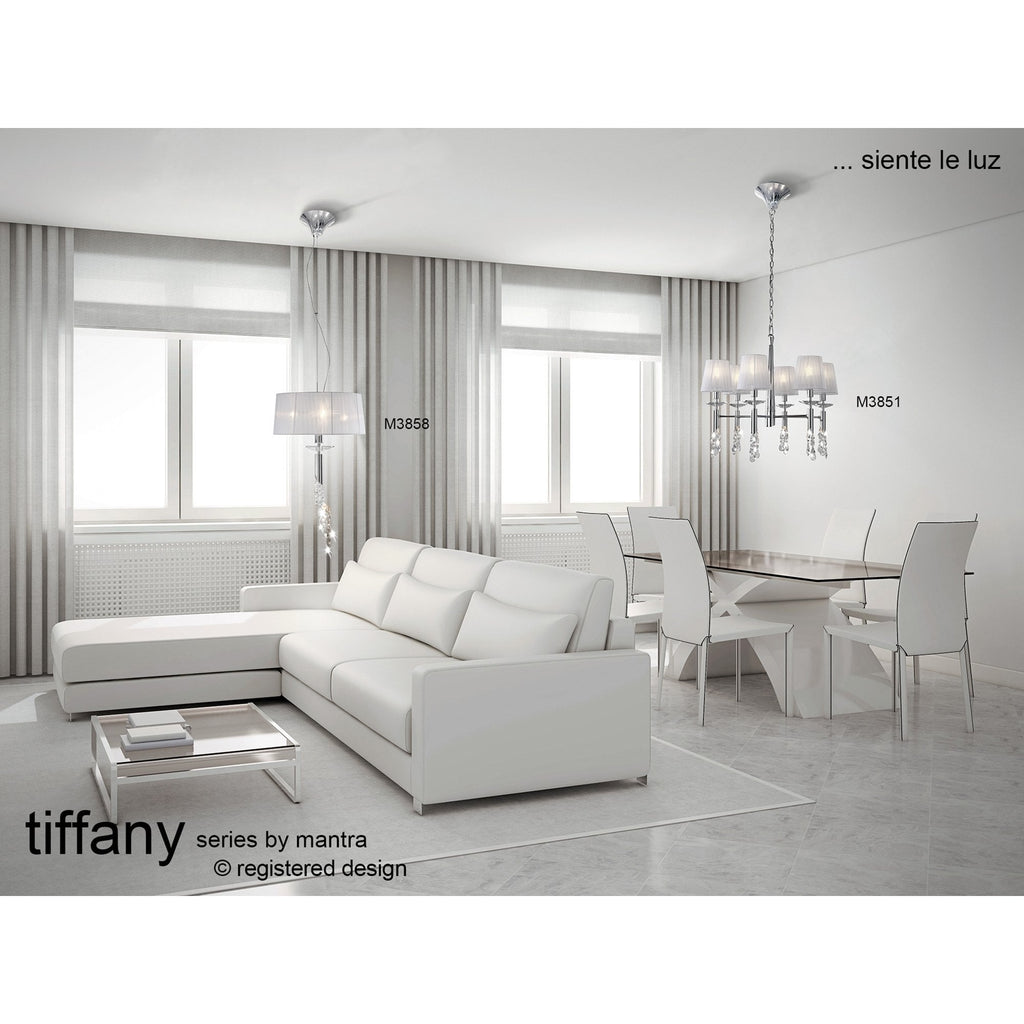 M3851 Tiffany Pendant 6+6 Light E14+G9 Polished Chrome White Shades & Clear Crystal