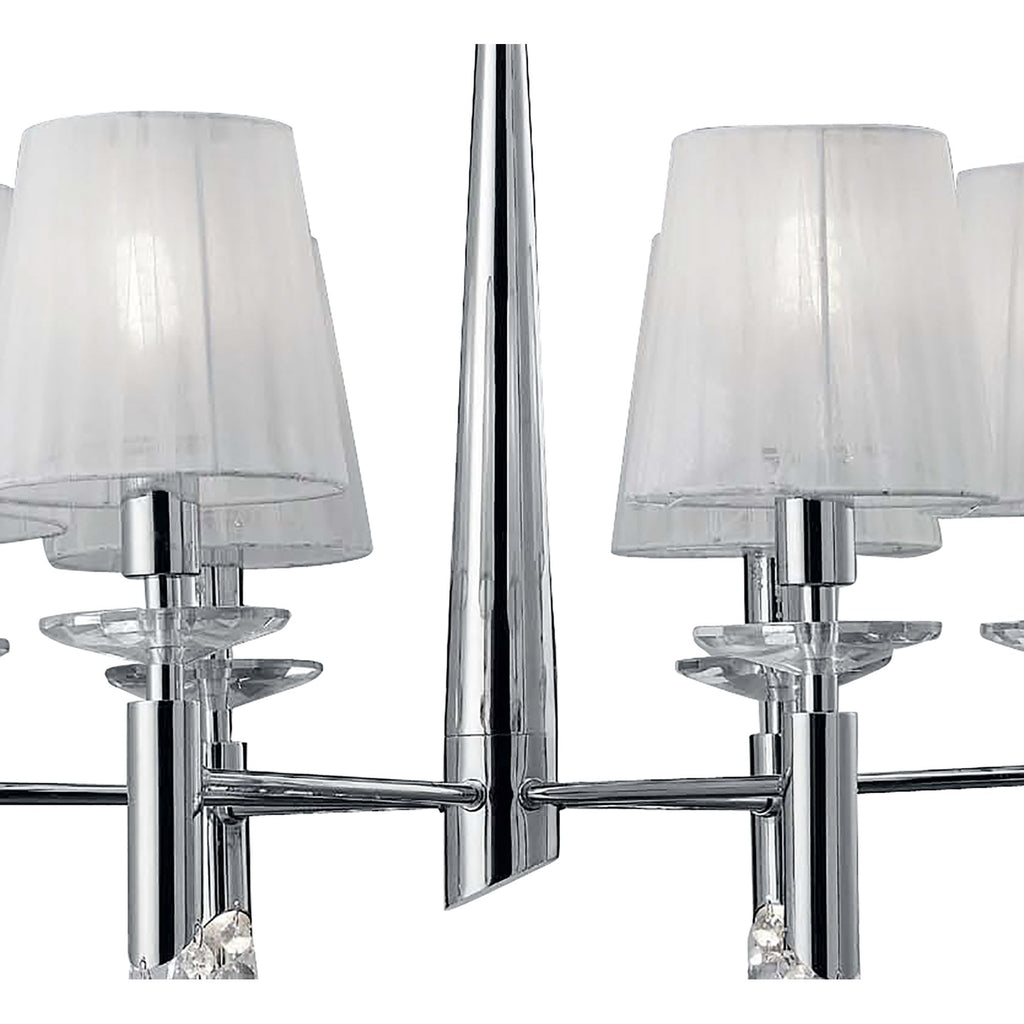 M3851 Tiffany Pendant 6+6 Light E14+G9 Polished Chrome White Shades & Clear Crystal
