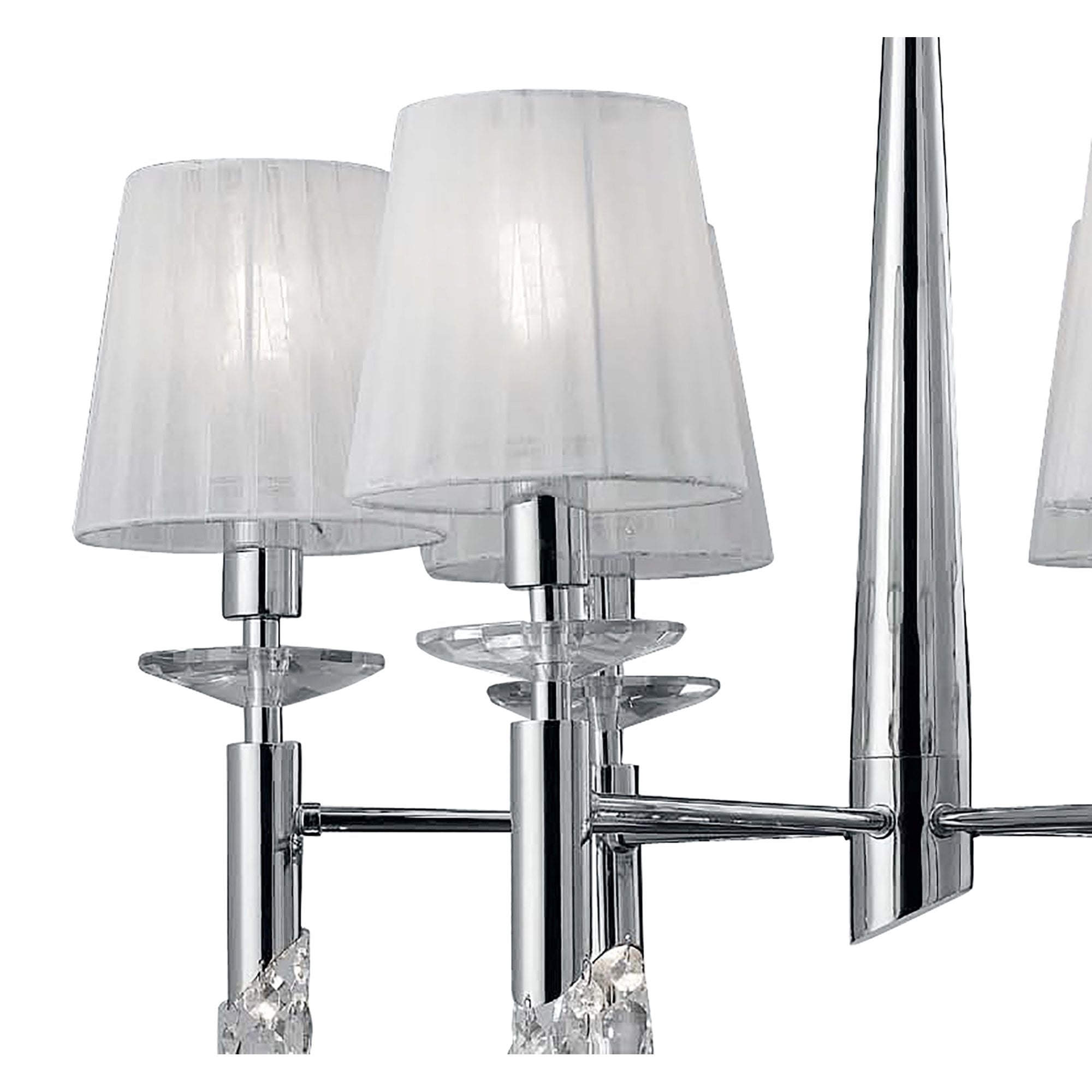 M3851 Tiffany Pendant 6+6 Light E14+G9 Polished Chrome White Shades & Clear Crystal