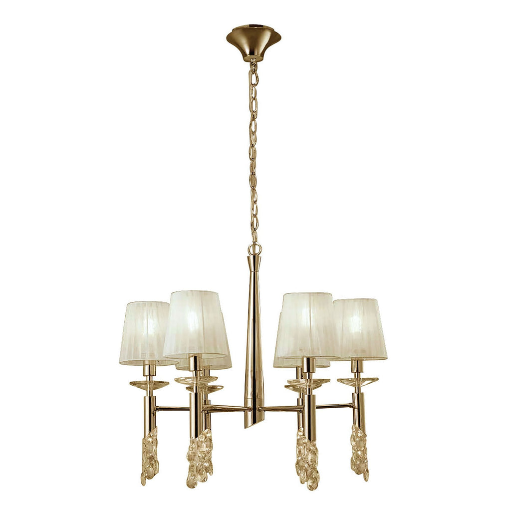 M3851FG Tiffany Pendant 6+6 Light E14+G9 French Gold Cream Shades & Clear Crystal