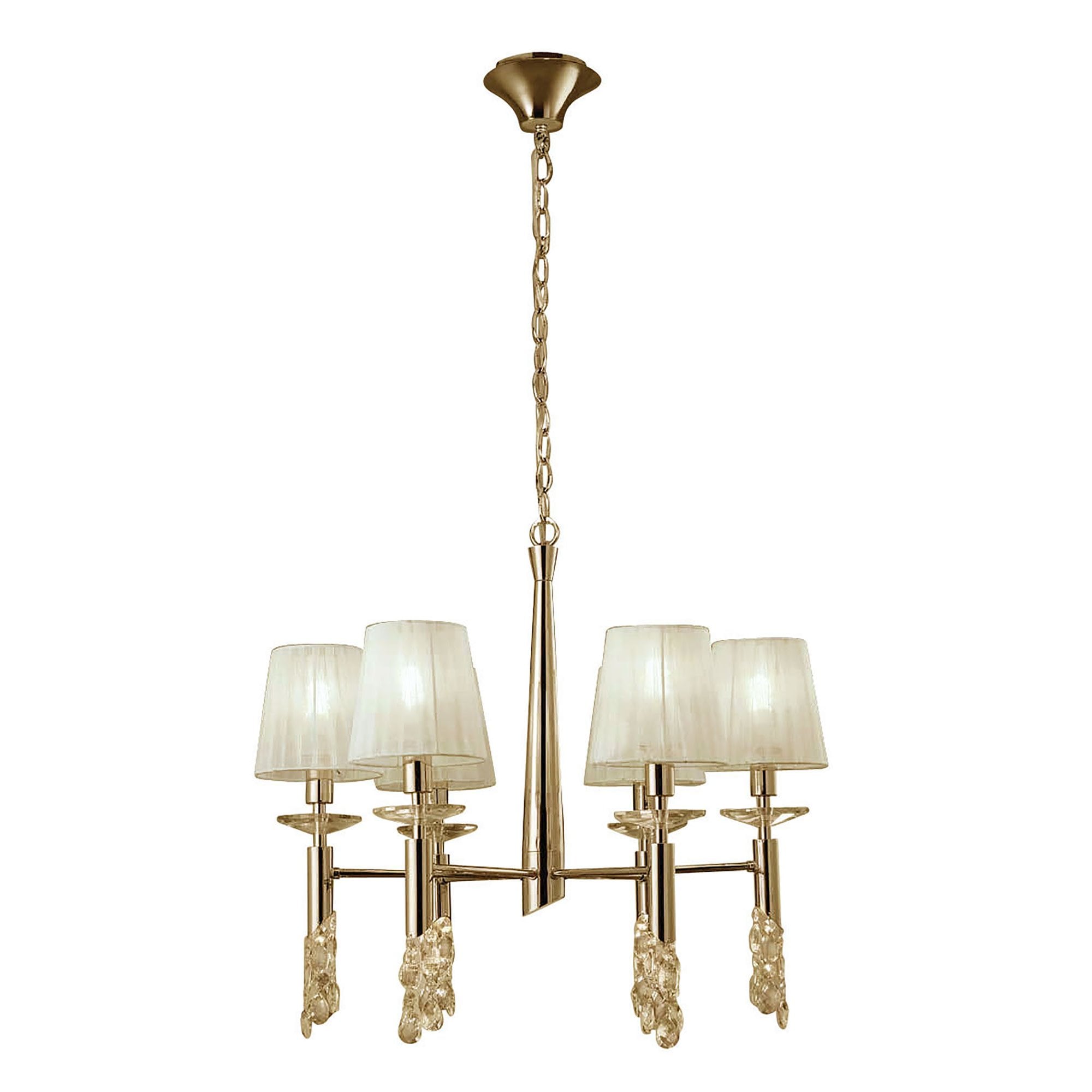 M3851FG Tiffany Pendant 6+6 Light E14+G9 French Gold Cream Shades & Clear Crystal