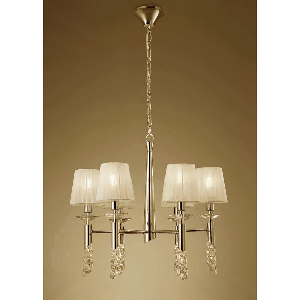 M3851FG Tiffany Pendant 6+6 Light E14+G9 French Gold Cream Shades & Clear Crystal