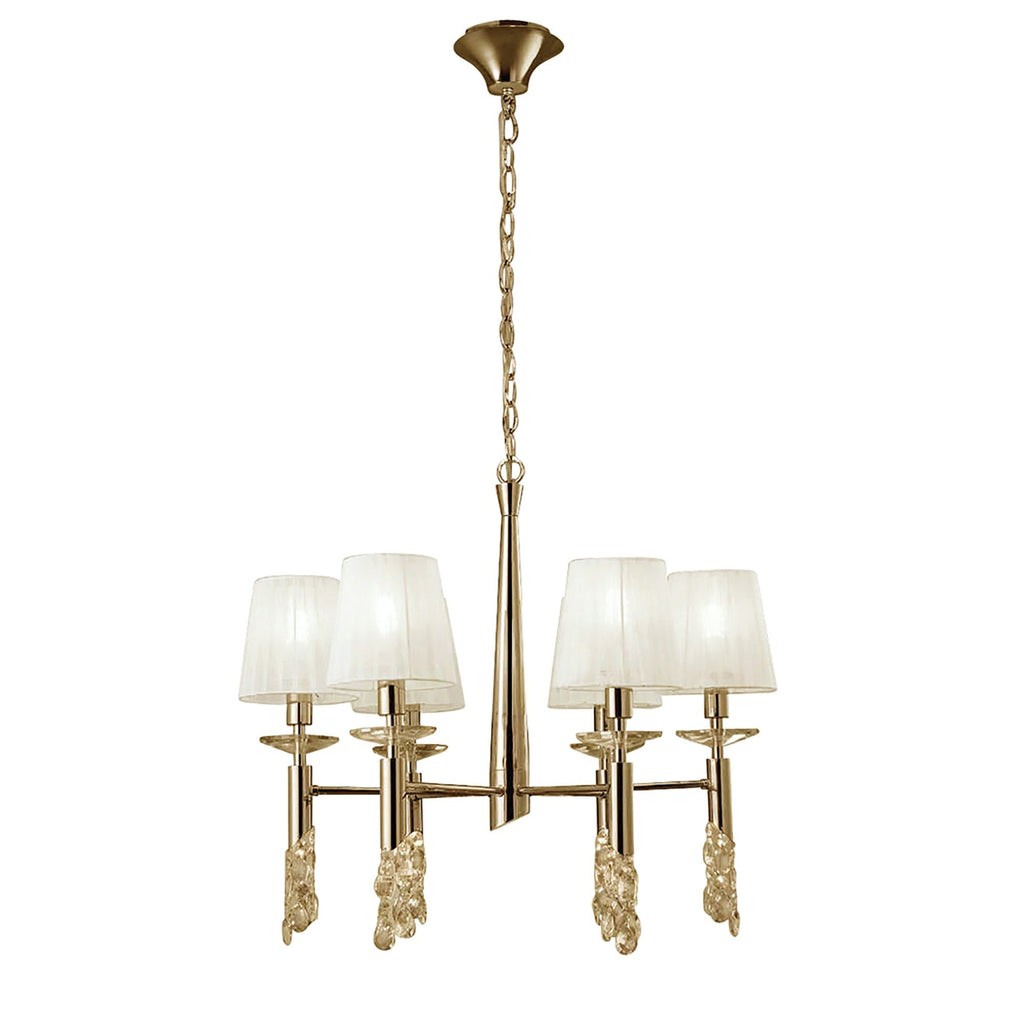 M3851FG/WS Tiffany Pendant 6+6 Light E14+G9 French Gold White Shades & Clear Crystal
