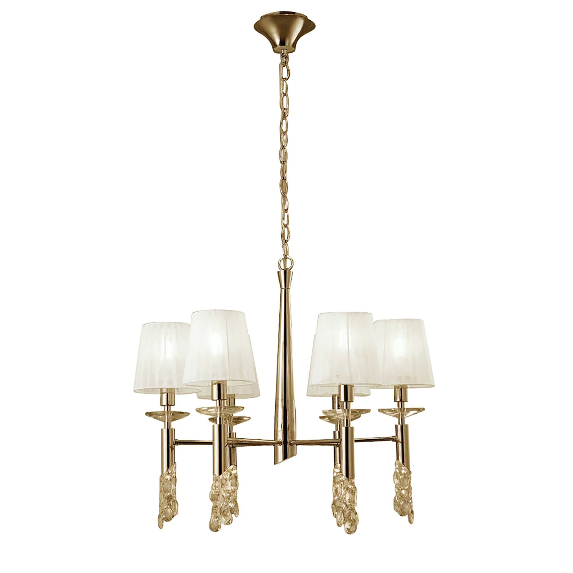 M3851FG/WS Tiffany Pendant 6+6 Light E14+G9 French Gold White Shades & Clear Crystal