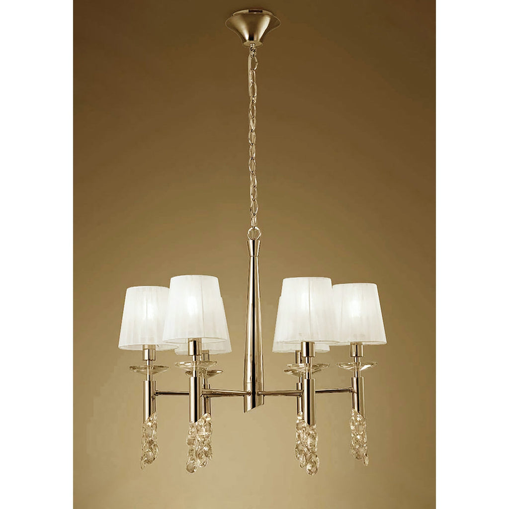 M3851FG/WS Tiffany Pendant 6+6 Light E14+G9 French Gold White Shades & Clear Crystal
