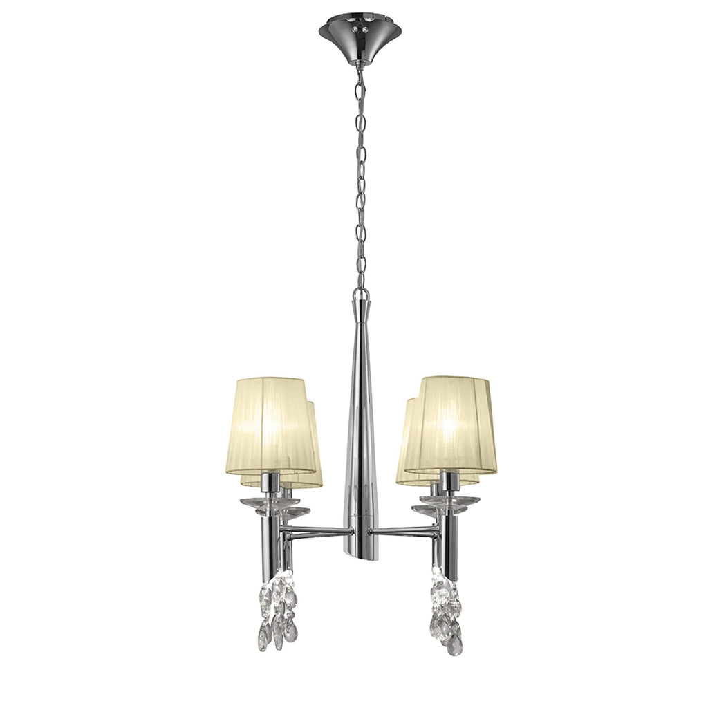 M3852/CS Tiffany Pendant 4+4 Light E14+G9 Polished Chrome Cream Shades & Clear Crystal