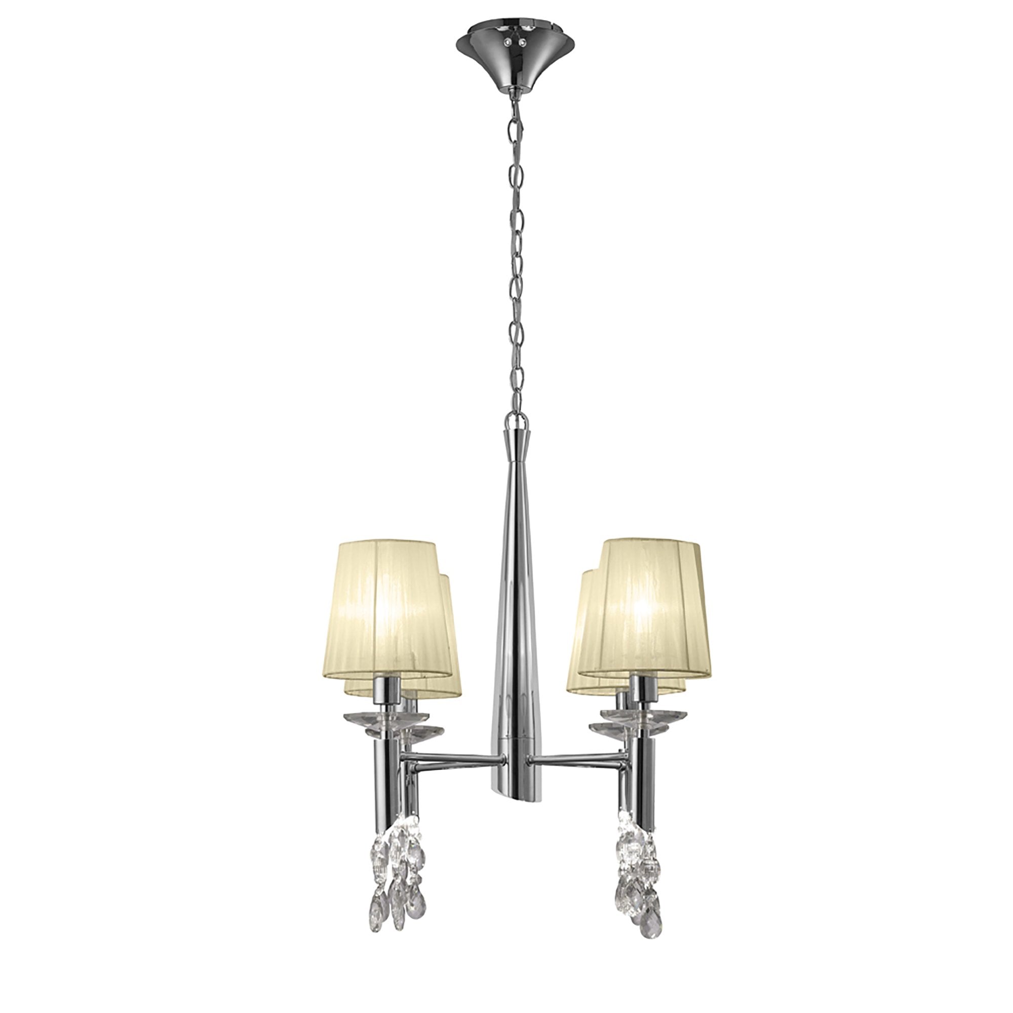 M3852/CS Tiffany Pendant 4+4 Light E14+G9 Polished Chrome Cream Shades & Clear Crystal