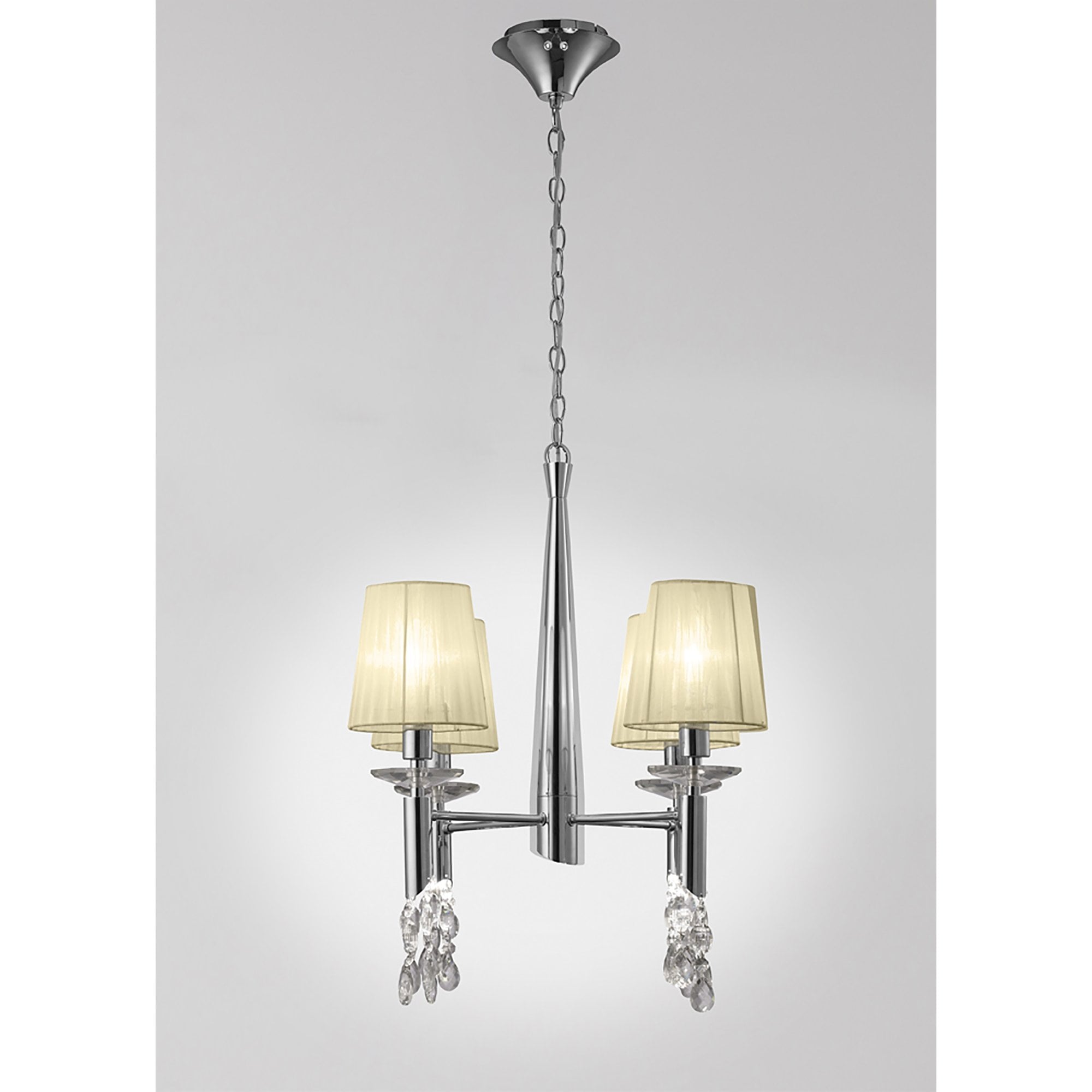 M3852/CS Tiffany Pendant 4+4 Light E14+G9 Polished Chrome Cream Shades & Clear Crystal
