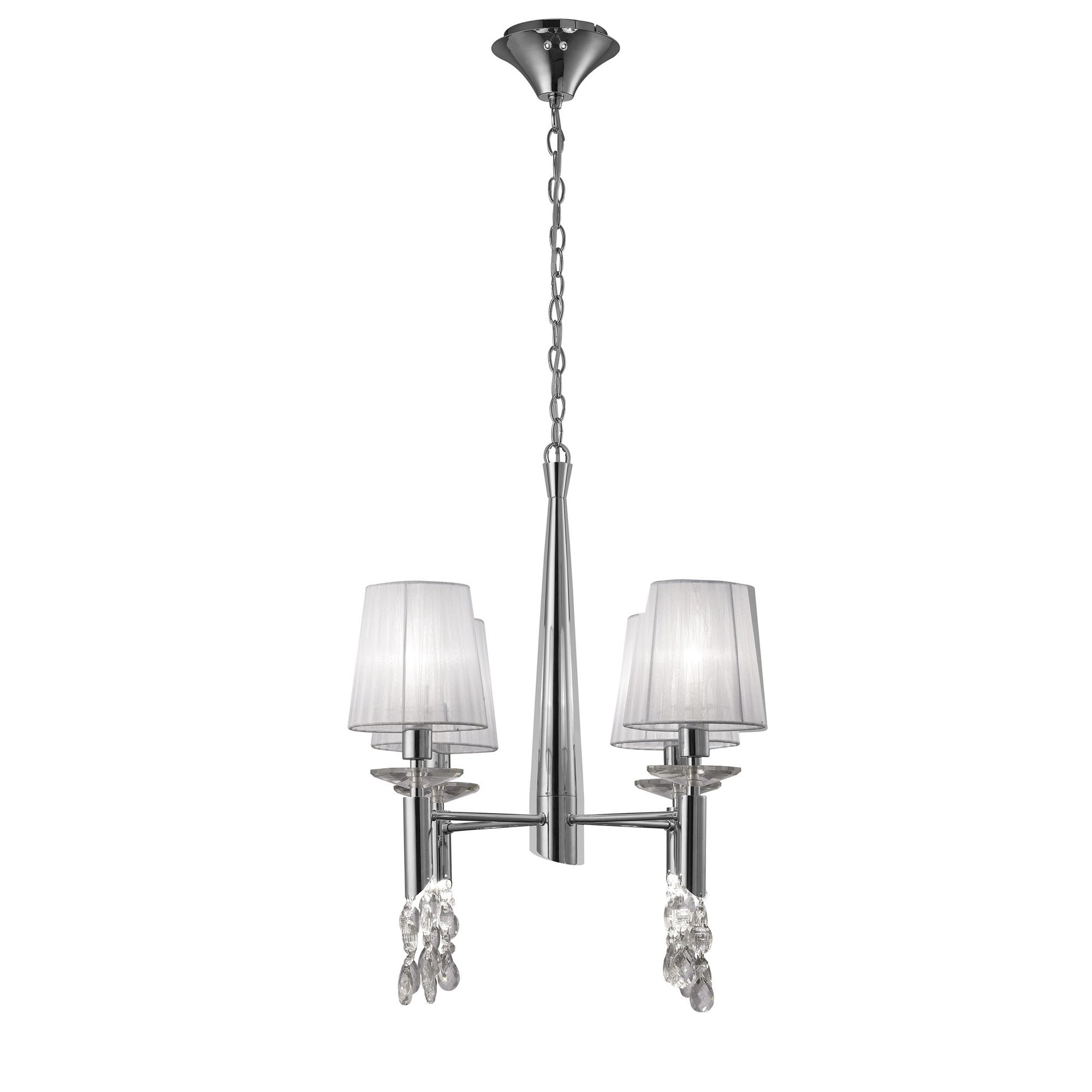 M3852 Tiffany Pendant 4+4 Light E14+G9 Polished Chrome White Shades & Clear Crystal
