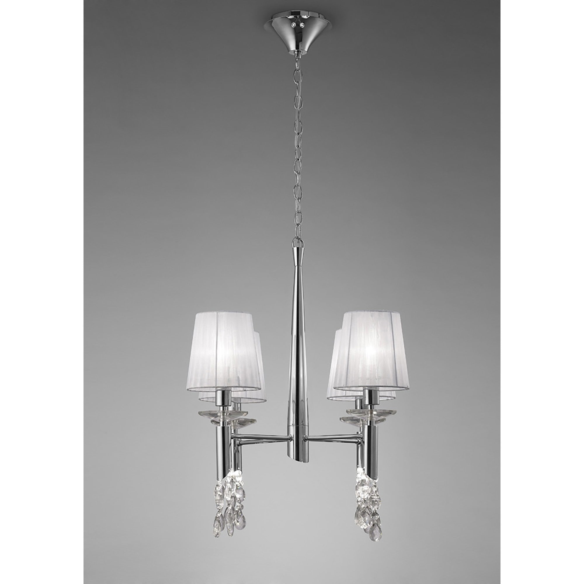 M3852 Tiffany Pendant 4+4 Light E14+G9 Polished Chrome White Shades & Clear Crystal