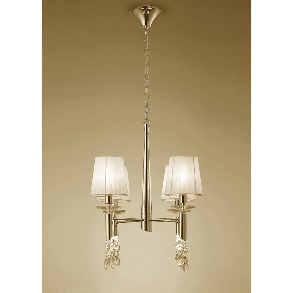 M3852FG Tiffany Pendant 4+4 Light E14+G9 French Gold Cream Shades & Clear Crystal