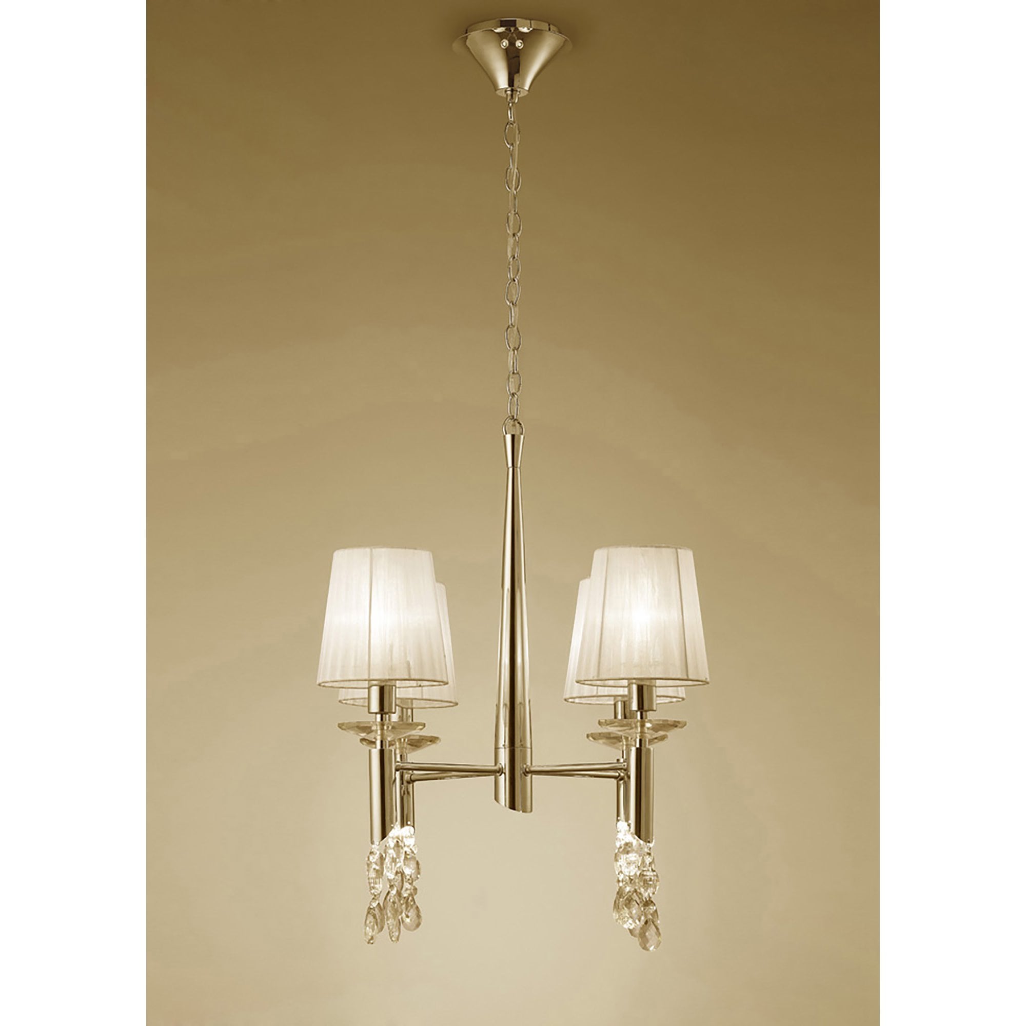 M3852FG Tiffany Pendant 4+4 Light E14+G9 French Gold Cream Shades & Clear Crystal