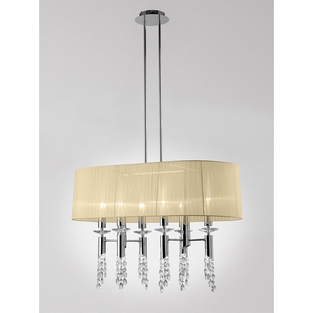 M3853/CS Tiffany Pendant 6+6 Light E27+G9 Oval Polished Chrome Cream Shade & Clear Crystal