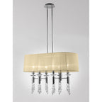M3853/CS Tiffany Pendant 6+6 Light E27+G9 Oval Polished Chrome Cream Shade & Clear Crystal