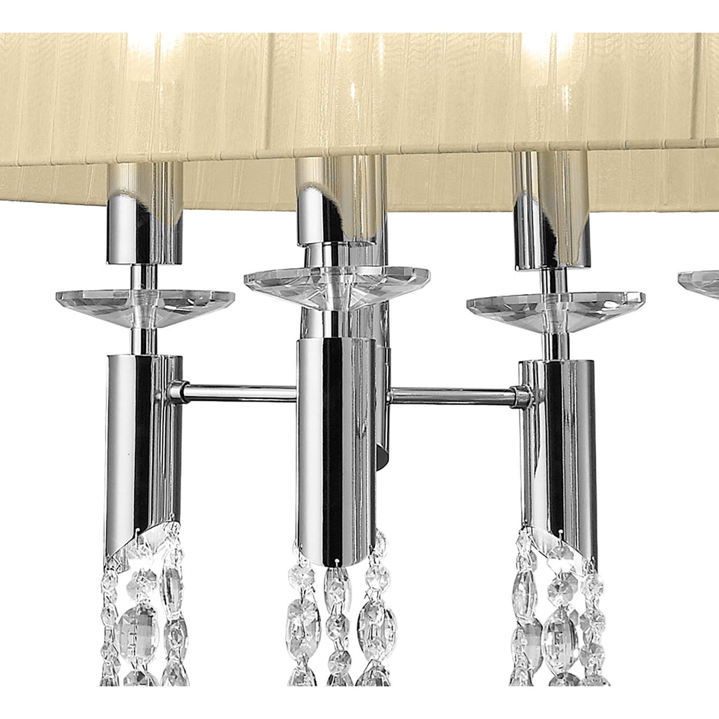 M3853/CS Tiffany Pendant 6+6 Light E27+G9 Oval Polished Chrome Cream Shade & Clear Crystal