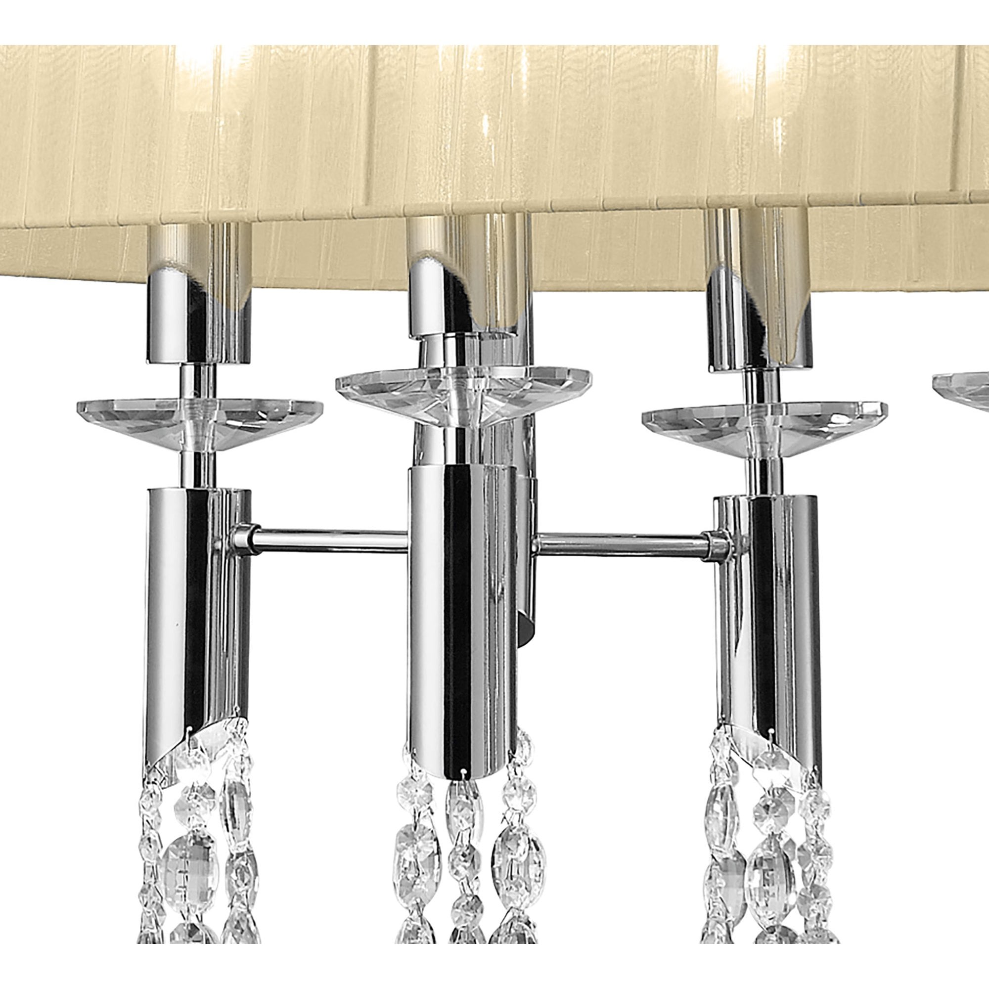 M3853/CS Tiffany Pendant 6+6 Light E27+G9 Oval Polished Chrome Cream Shade & Clear Crystal