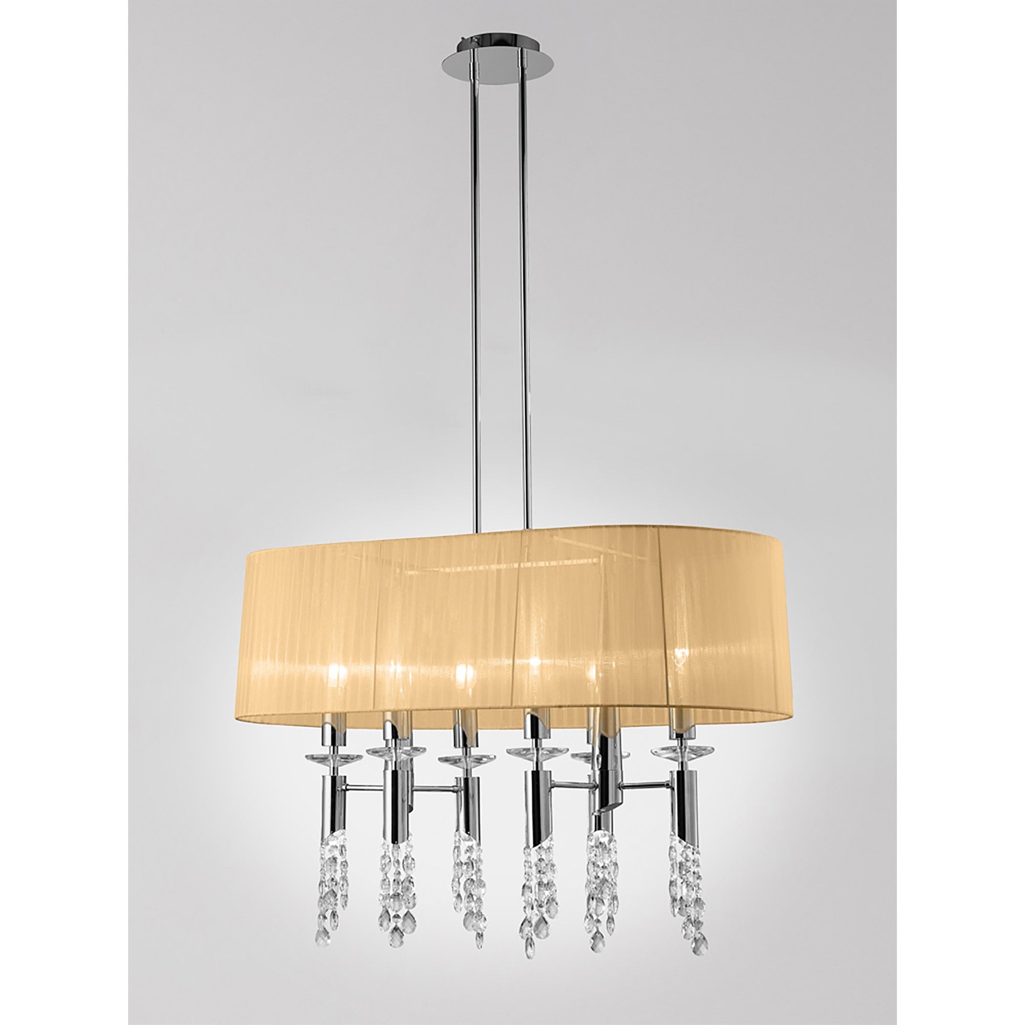 M3853/SBS Tiffany Pendant 6+6 Light E27+G9 Oval Polished Chrome Soft Bronze Shade & Clear Crystal