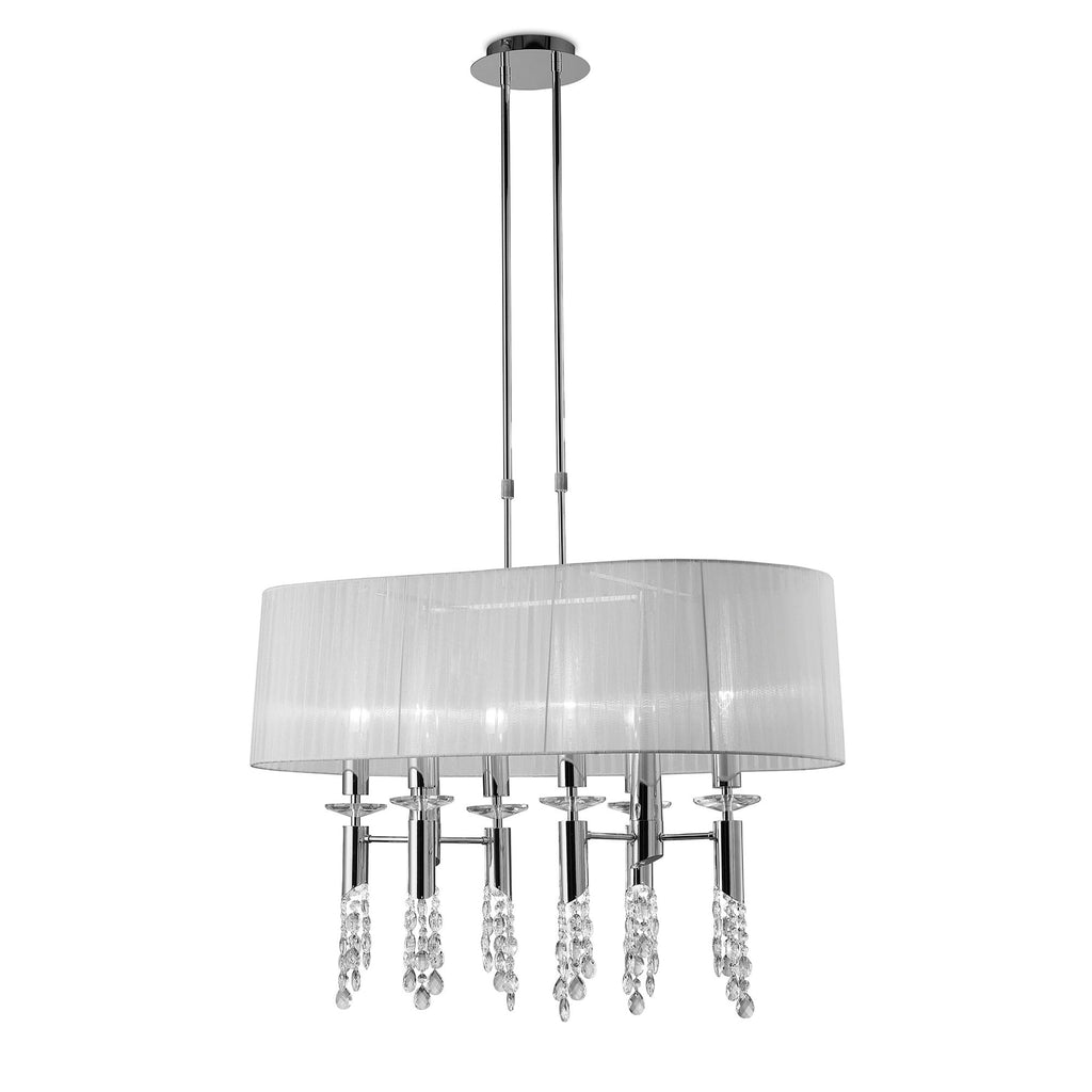 M3853 Tiffany Pendant 6+6 Light E27+G9 Oval Polished Chrome White Shade & Clear Crystal