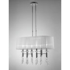 M3853 Tiffany Pendant 6+6 Light E27+G9 Oval Polished Chrome White Shade & Clear Crystal