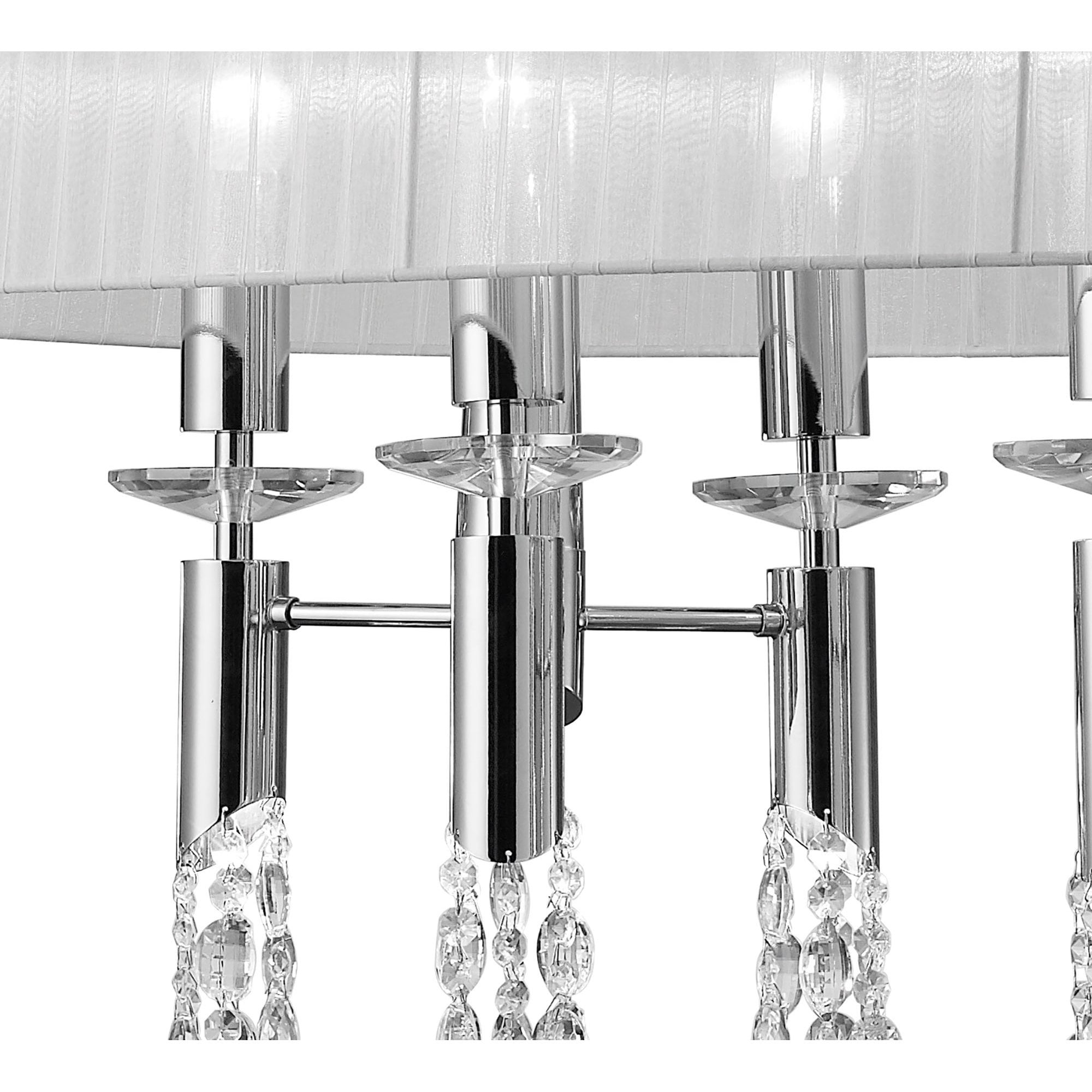 M3853 Tiffany Pendant 6+6 Light E27+G9 Oval Polished Chrome White Shade & Clear Crystal