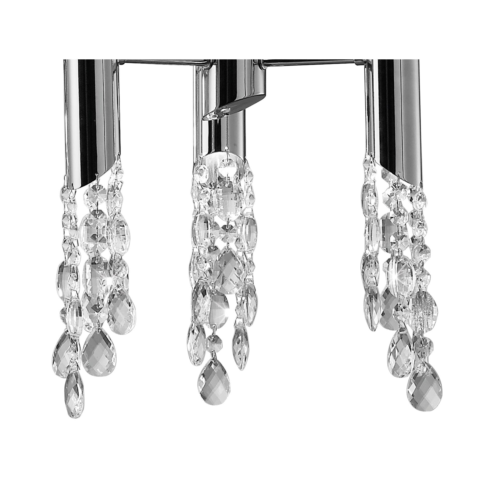 M3853 Tiffany Pendant 6+6 Light E27+G9 Oval Polished Chrome White Shade & Clear Crystal