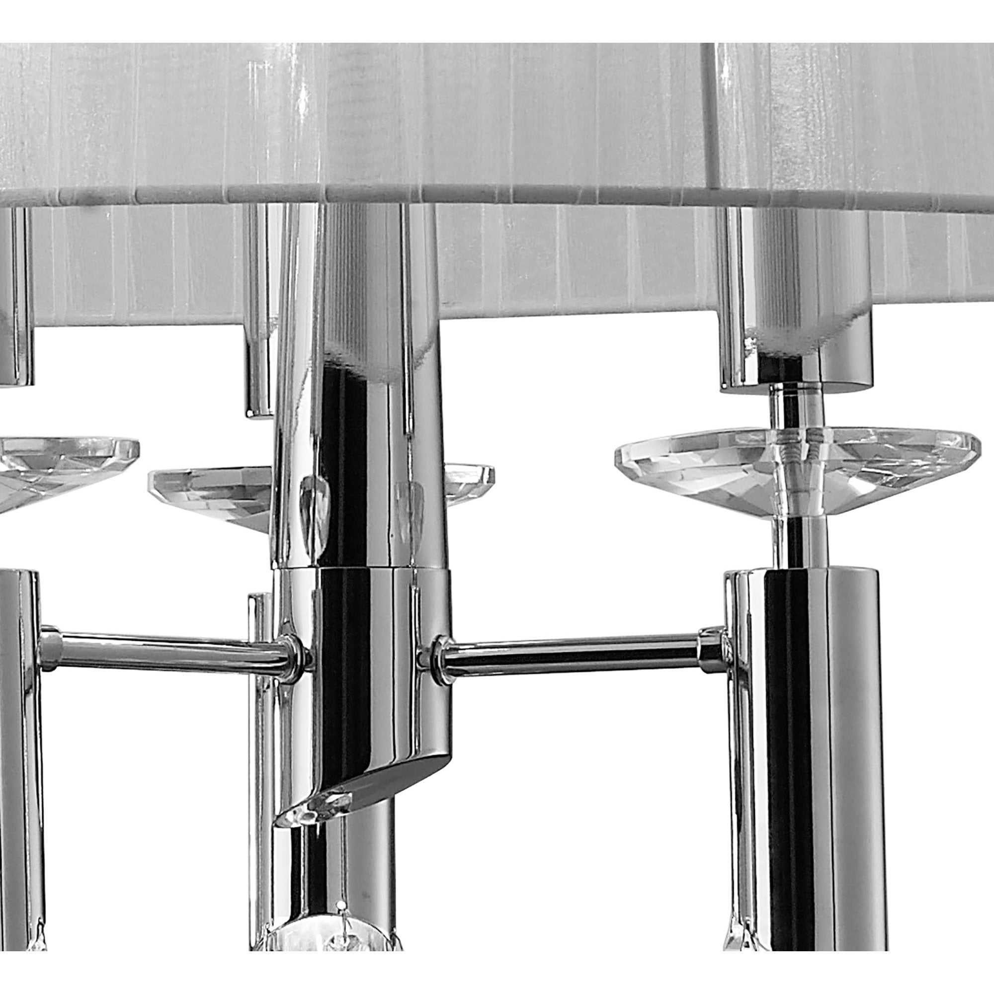 M3853 Tiffany Pendant 6+6 Light E27+G9 Oval Polished Chrome White Shade & Clear Crystal
