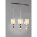 M3855/CS Tiffany Linear Pendant 3+3 Light E27+G9 Line Polished Chrome Cream Shades & Clear Crystal