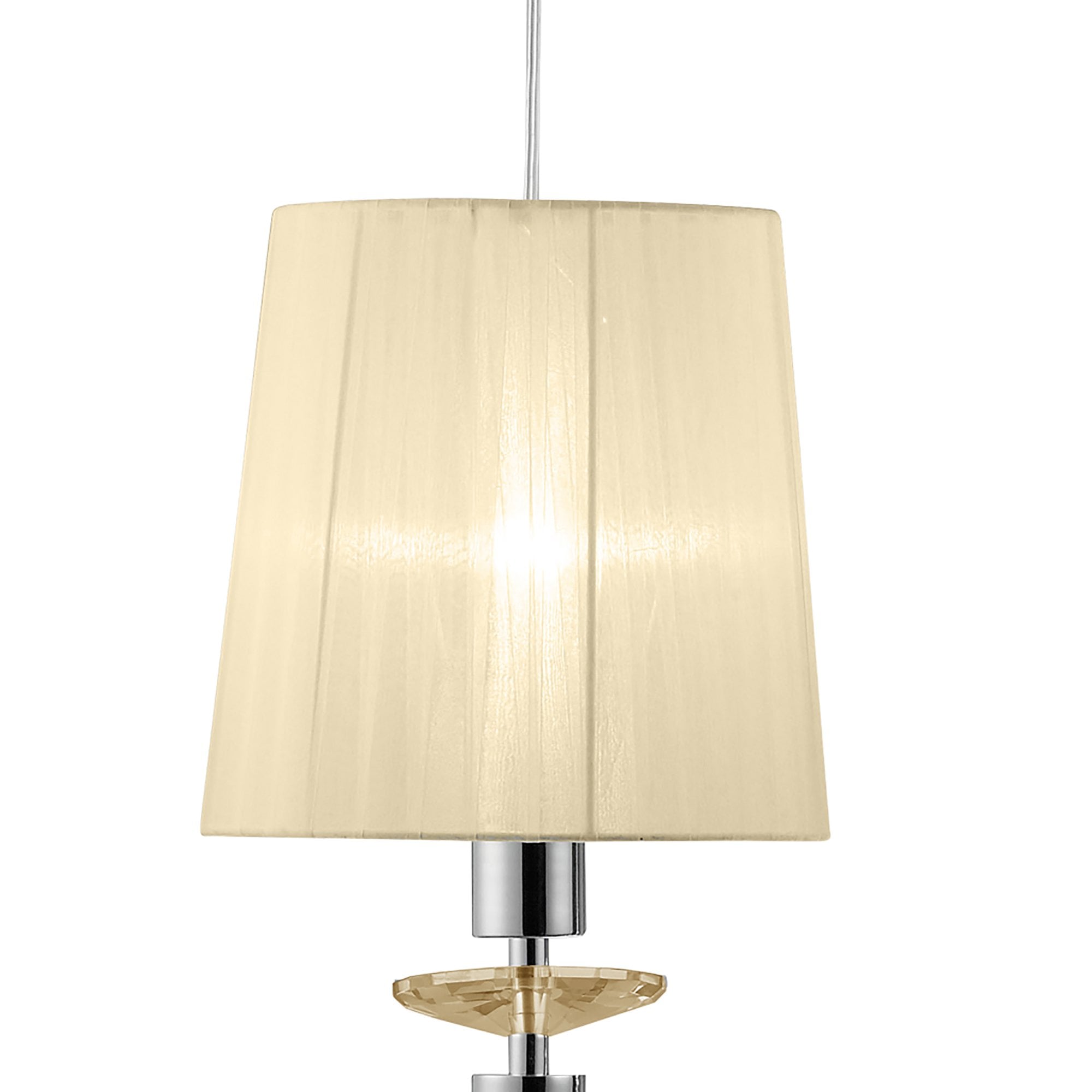 M3855/CS Tiffany Linear Pendant 3+3 Light E27+G9 Line Polished Chrome Cream Shades & Clear Crystal