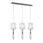 M3855 Tiffany Linear Pendant 3+3 Light E27+G9 Line Polished Chrome White Shades & Clear Crystal