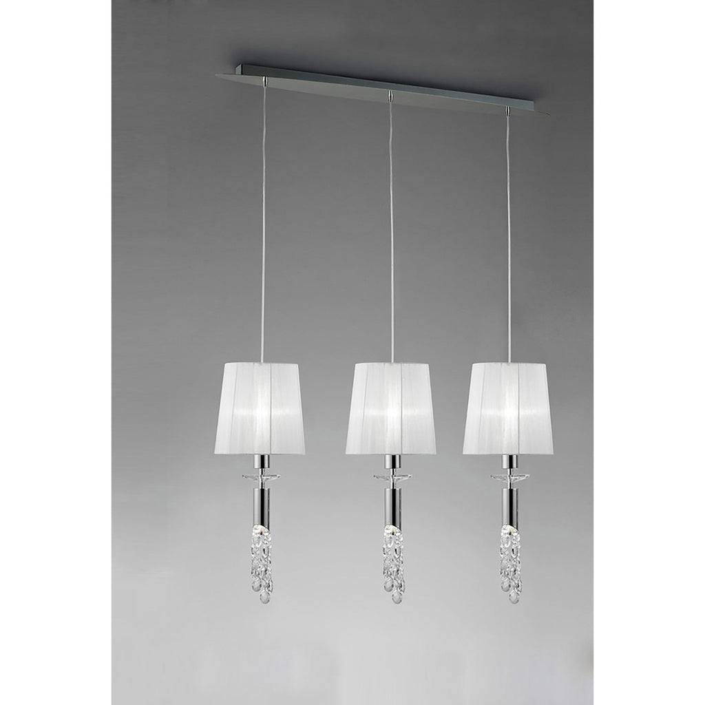 M3855 Tiffany Linear Pendant 3+3 Light E27+G9 Line Polished Chrome White Shades & Clear Crystal