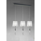 M3855 Tiffany Linear Pendant 3+3 Light E27+G9 Line Polished Chrome White Shades & Clear Crystal