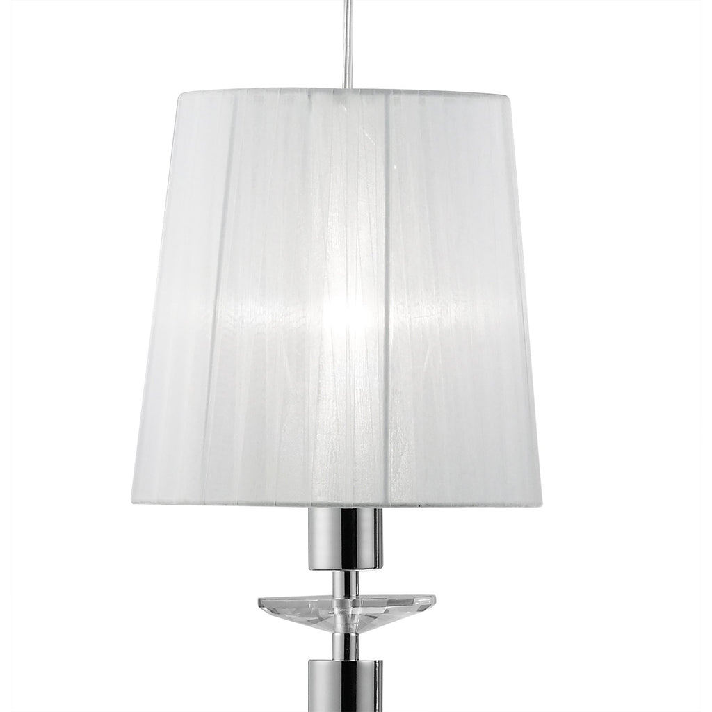 M3855 Tiffany Linear Pendant 3+3 Light E27+G9 Line Polished Chrome White Shades & Clear Crystal