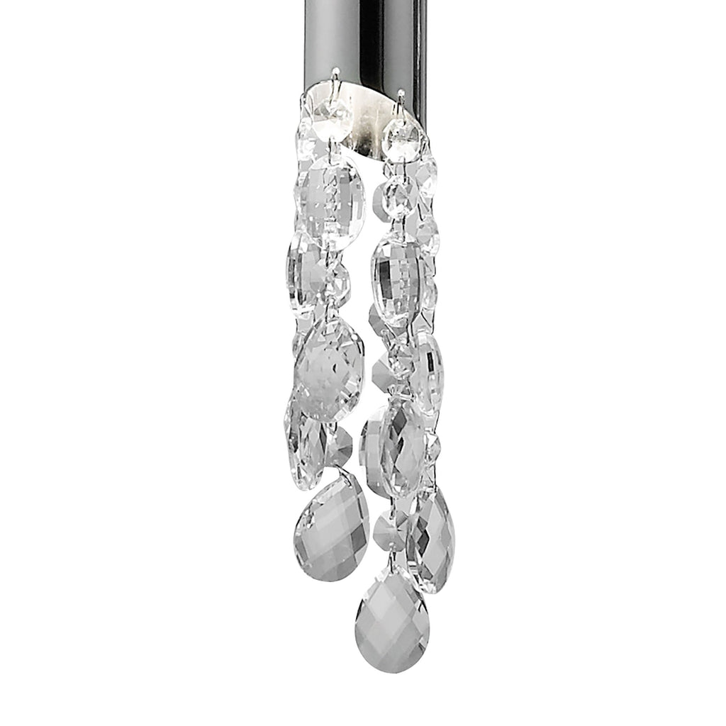 M3855 Tiffany Linear Pendant 3+3 Light E27+G9 Line Polished Chrome White Shades & Clear Crystal
