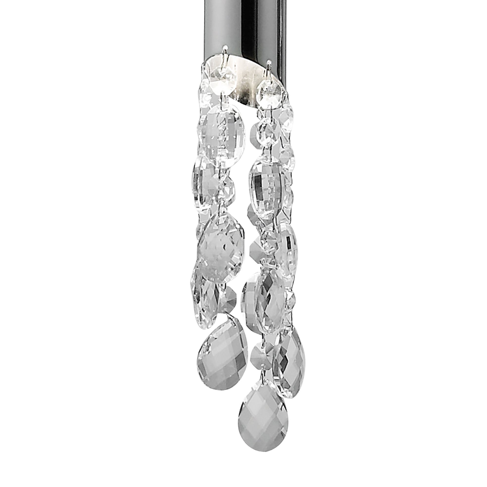 M3855 Tiffany Linear Pendant 3+3 Light E27+G9 Line Polished Chrome White Shades & Clear Crystal