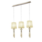 M3855FG Tiffany Linear Pendant 3+3 Light E27+G9 Line French Gold Cream Shades & Clear Crystal