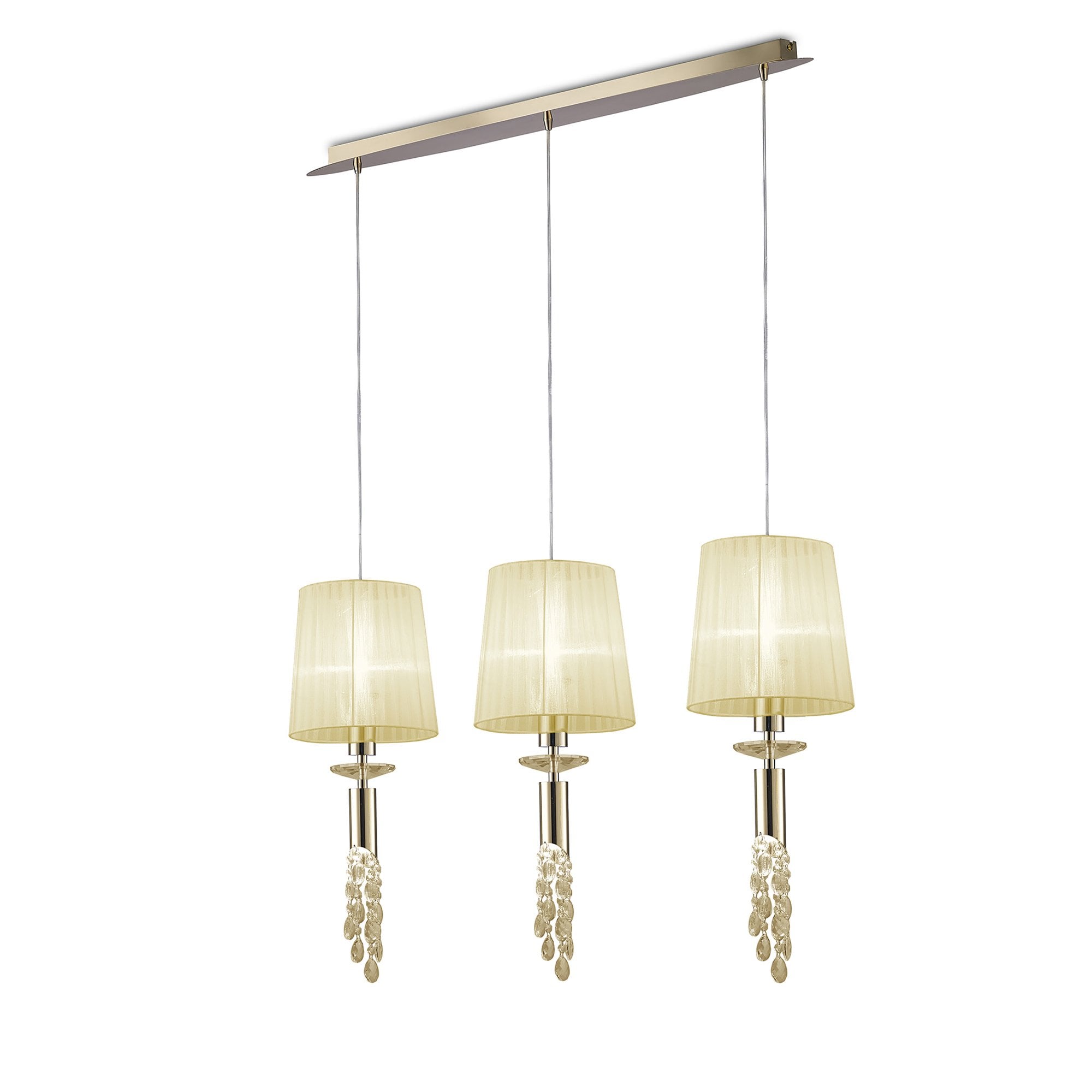 M3855FG Tiffany Linear Pendant 3+3 Light E27+G9 Line French Gold Cream Shades & Clear Crystal