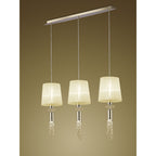 M3855FG Tiffany Linear Pendant 3+3 Light E27+G9 Line French Gold Cream Shades & Clear Crystal