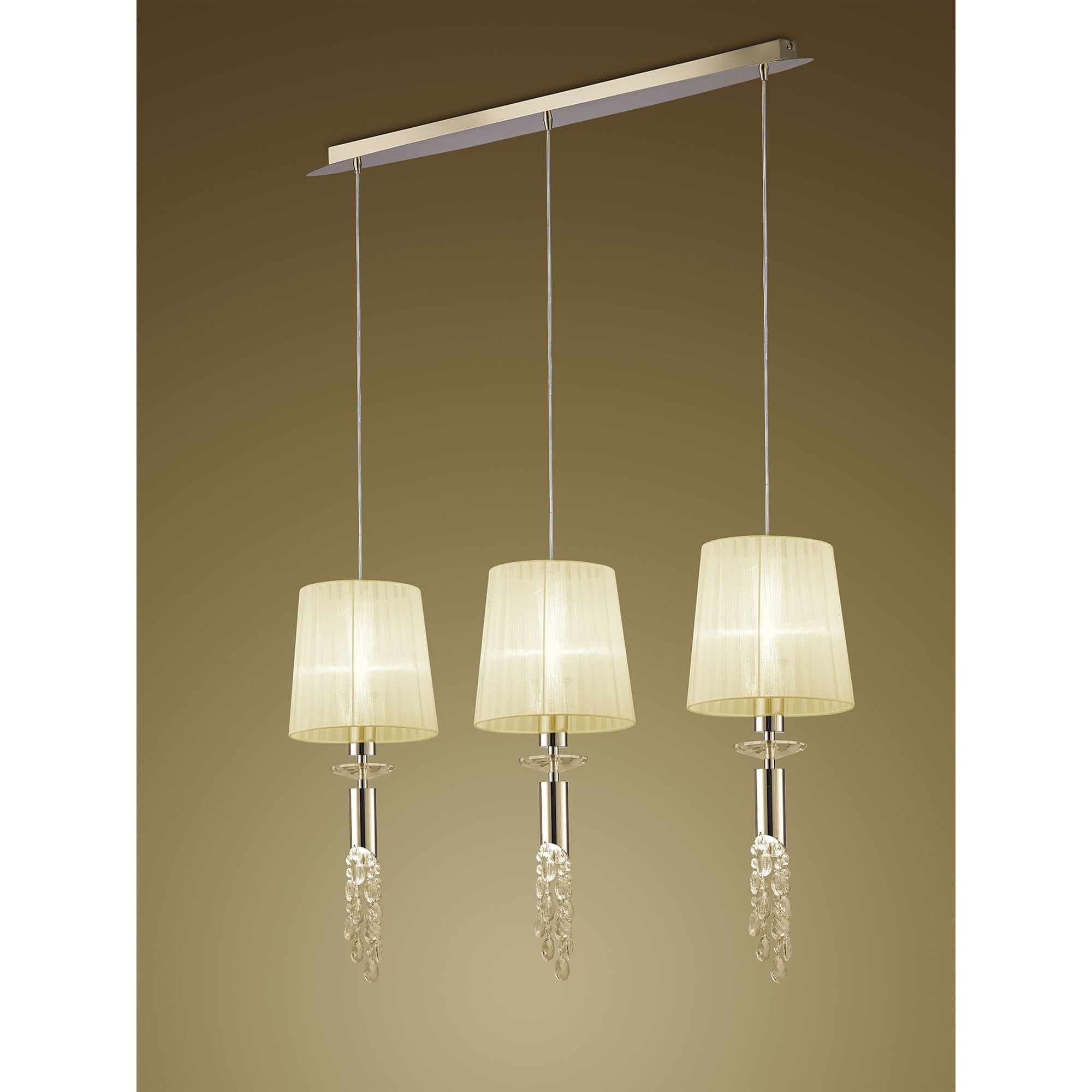 M3855FG Tiffany Linear Pendant 3+3 Light E27+G9 Line French Gold Cream Shades & Clear Crystal