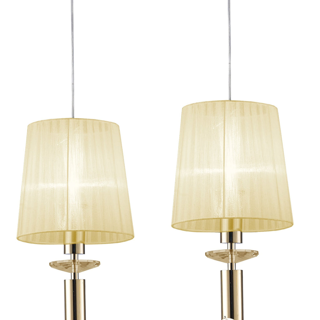 M3855FG Tiffany Linear Pendant 3+3 Light E27+G9 Line French Gold Cream Shades & Clear Crystal