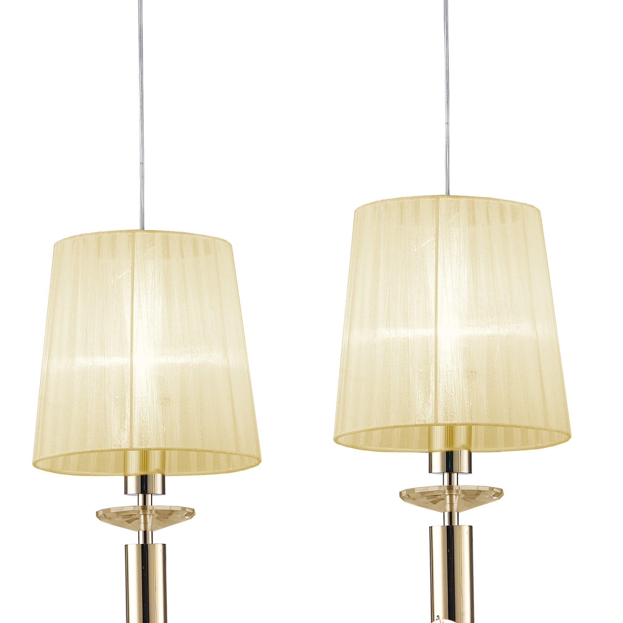 M3855FG Tiffany Linear Pendant 3+3 Light E27+G9 Line French Gold Cream Shades & Clear Crystal