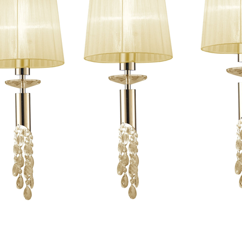 M3855FG Tiffany Linear Pendant 3+3 Light E27+G9 Line French Gold Cream Shades & Clear Crystal