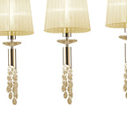 M3855FG Tiffany Linear Pendant 3+3 Light E27+G9 Line French Gold Cream Shades & Clear Crystal