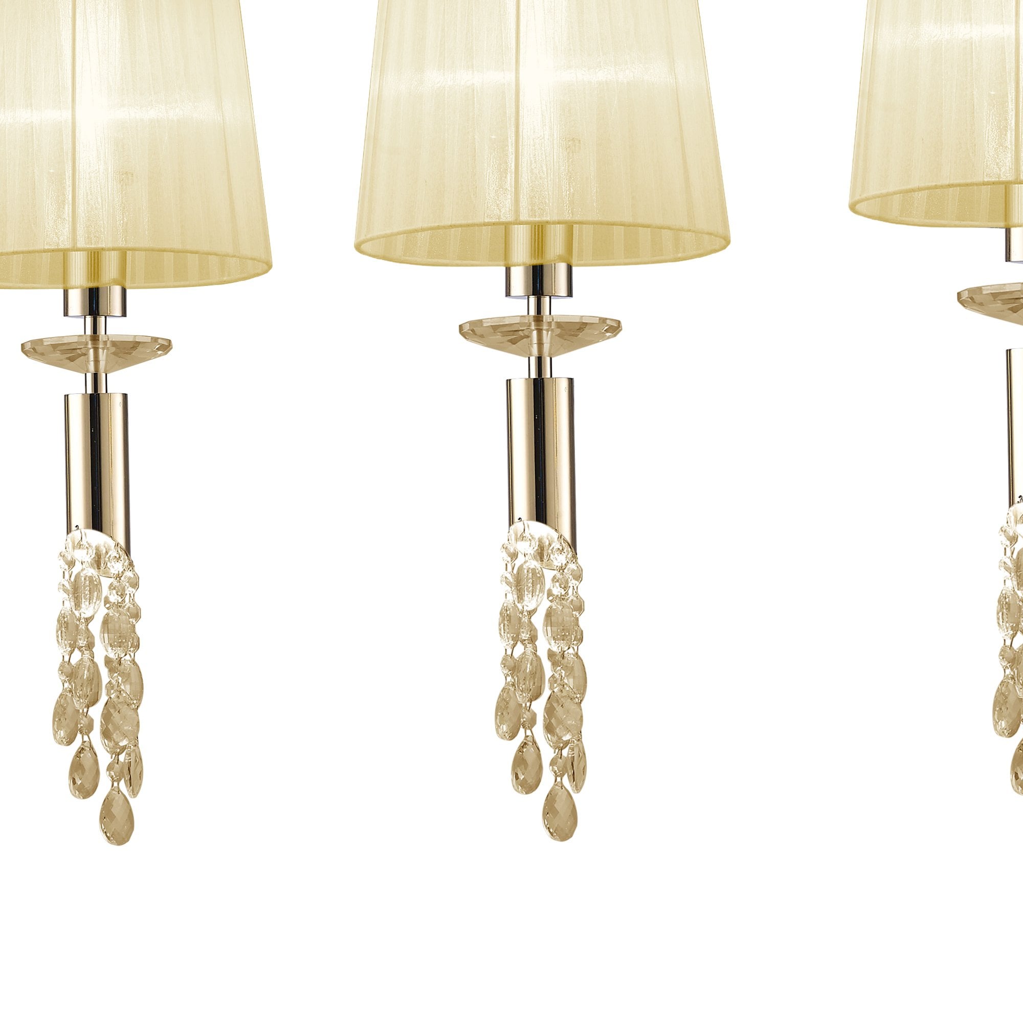 M3855FG Tiffany Linear Pendant 3+3 Light E27+G9 Line French Gold Cream Shades & Clear Crystal