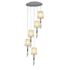 M3857/CS Tiffany Pendant 5+5 Light E27+G9 Spiral Polished Chrome Cream Shades & Clear Crystal