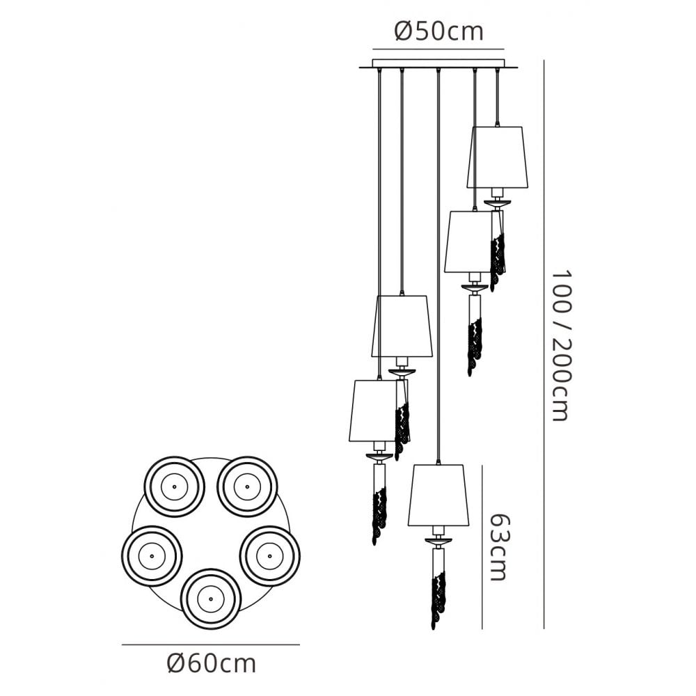 M3857/CS Tiffany Pendant 5+5 Light E27+G9 Spiral Polished Chrome Cream Shades & Clear Crystal