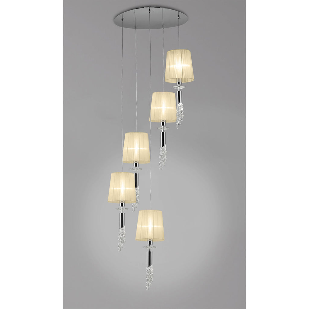 M3857/CS Tiffany Pendant 5+5 Light E27+G9 Spiral Polished Chrome Cream Shades & Clear Crystal